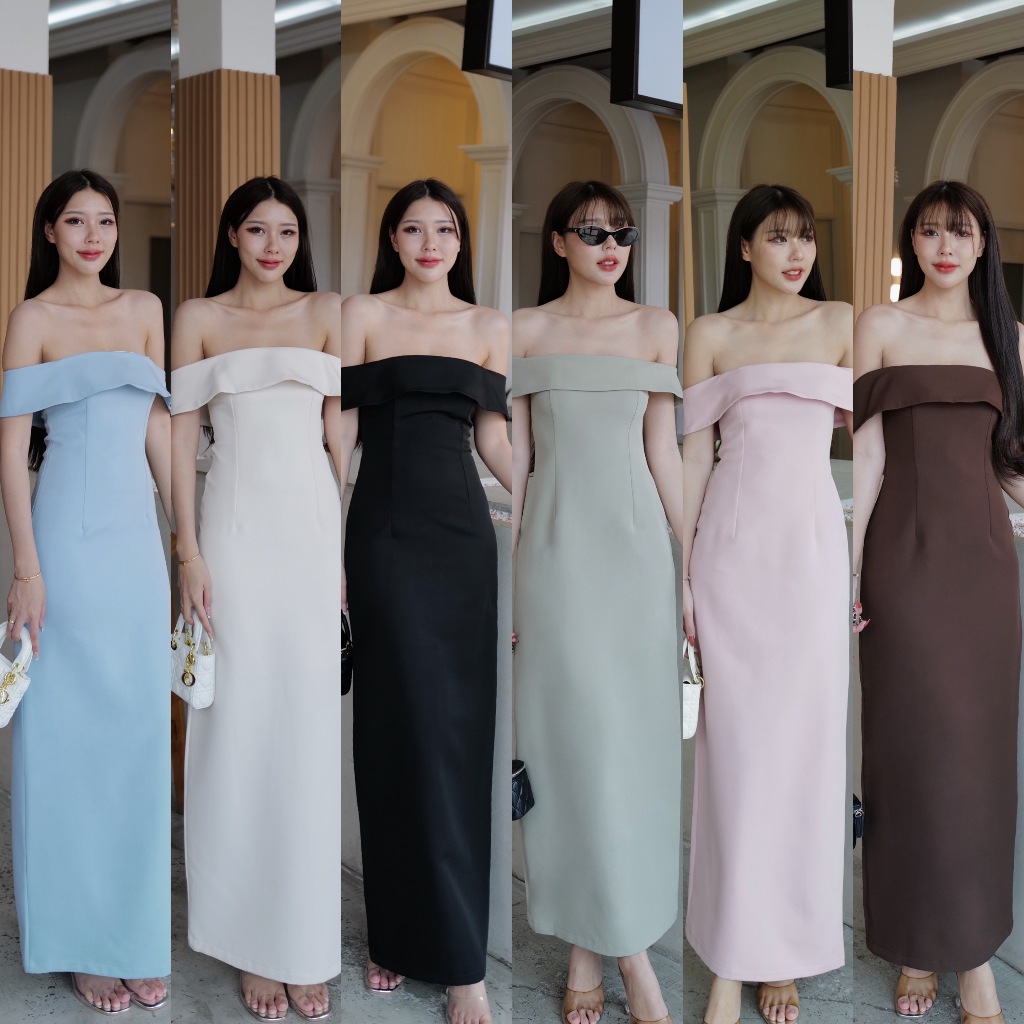 INTUON  #9787 #9826  เดรสยาวเปิดไหล่ออกงาน ออกเดท เนื้อผ้าละเอียดพรีเมียม T-SHIRTNISTA