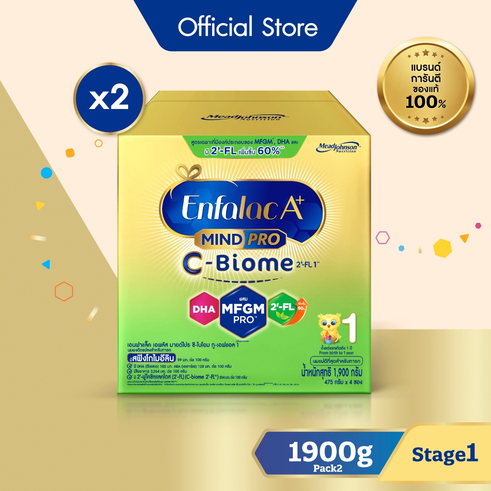 นมผง เอนฟาแล็ค เอพลัส ซี-ไบโอม สูตร1 (1900 กรัม)  x2 กล่อง Enfalac A+ MindPro C-Biome Stage1 (1900 g