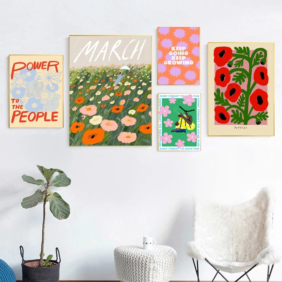 (พร้อมส่งจากไทย ภาพรวมกรอบ)แอปสแตรกท์ ดอกไม้ สีสันสดใส สไตล์โมเดิร์น สําหรับตกแต่งผนัง ห้องนั่งเล่น