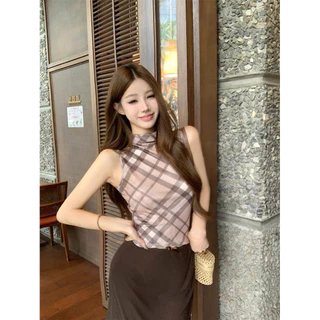 STR พร้อมส่ง🥑เสื้อครอปท็อป ผ้าตาข่าย เสื้อกล้ามสีมัดยอม เรียบหรู ดูแพง แฟชั่นผู้หญิง ทรงรัดรูป แขนกดุคอสูง ชุดจ้าหญิง