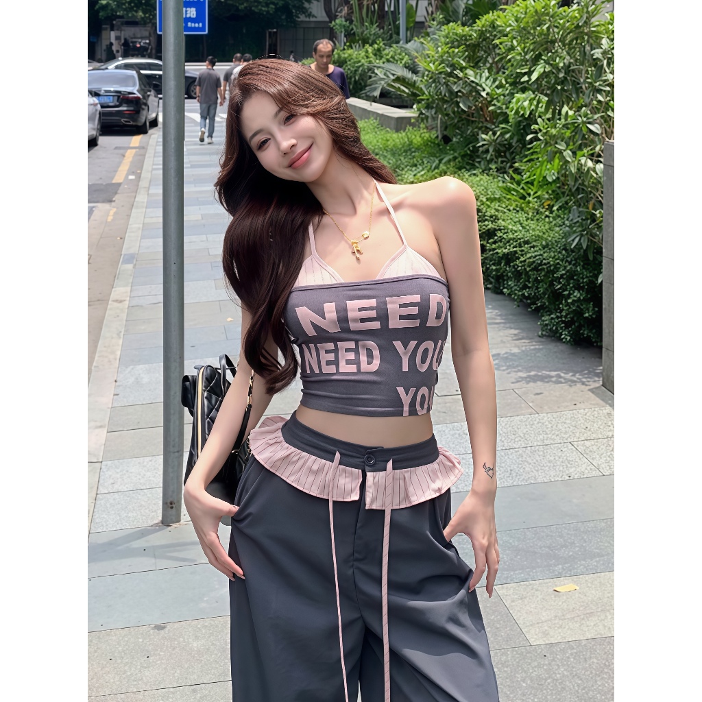 JJ Shop​ พร้อมส่ง เสื้อเกาะ + บราคล้งคอน่ารักๆ สีพื้น สกรีนตัวอักษร มีฟองน้ำ “FY5535” ราคา ถูกที่สุด ดีลบีเคเค แกลเลอรีภาพที่ 9