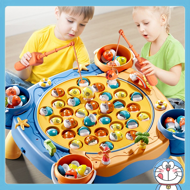 ตกปลาเด็กเล่นแม่เหล็ก เกมส์ตกปลาไฟฟ้า หมุนได้ เสียงเพลง ชุดเกมส์ตกปลาพร้อมเบ็ด ของเล่นพัฒนาการเด็ก