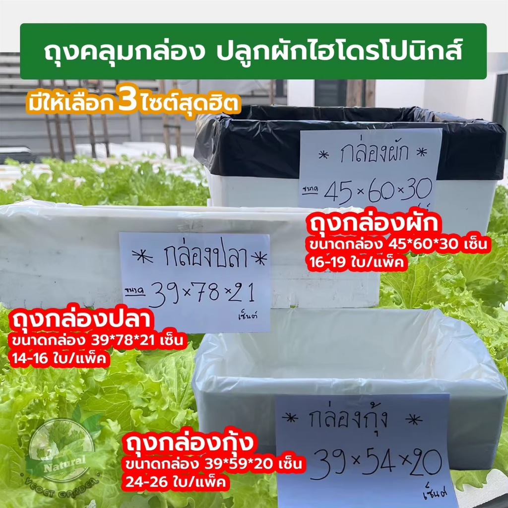 ถุงคลุมกล่องปลูกผักไฮโดรโปรนิกส์ ถุงรองกล่องปลูกผักไฮโดร ถุงรองกล่องโฟม ถุงคลุมกล่องโฟม เนื้ออย่างดี