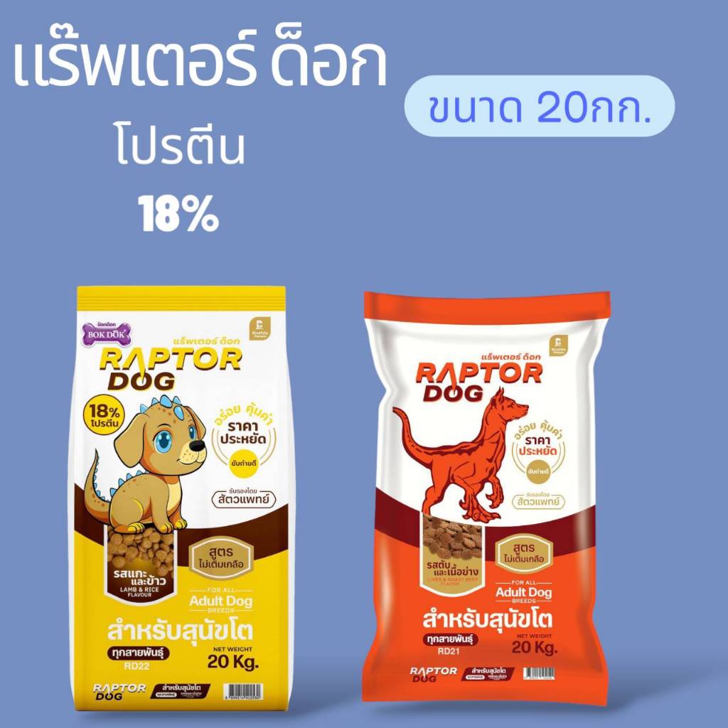 อาหารสุนัข RAPTOR DOG ขนาด 20กก. โปรตีน18%