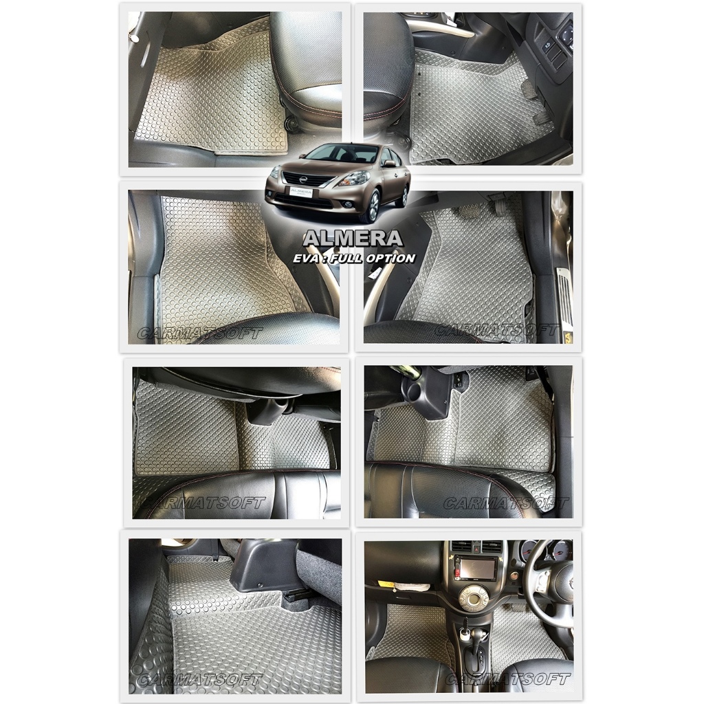 พรมปูพื้นรถยนต์ NISSAN ALMERA  12 ชิ้น เต็มคัน (พื้นเรียบ+ตีนตุ๊กแก)
