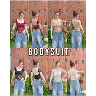💰Pangpang💰 บอดี้สูท แขนสั้น เว้าหลัง เสริมฟองน้ำ ผ้าลูกไม้ ม…