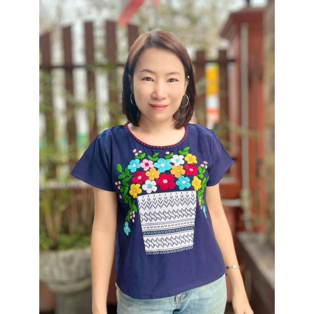 #เสื้อผ้าฝ้าย งานปักมือ#เสื้อพื้นเมืองใส่ทำงานใส่เที่ยว