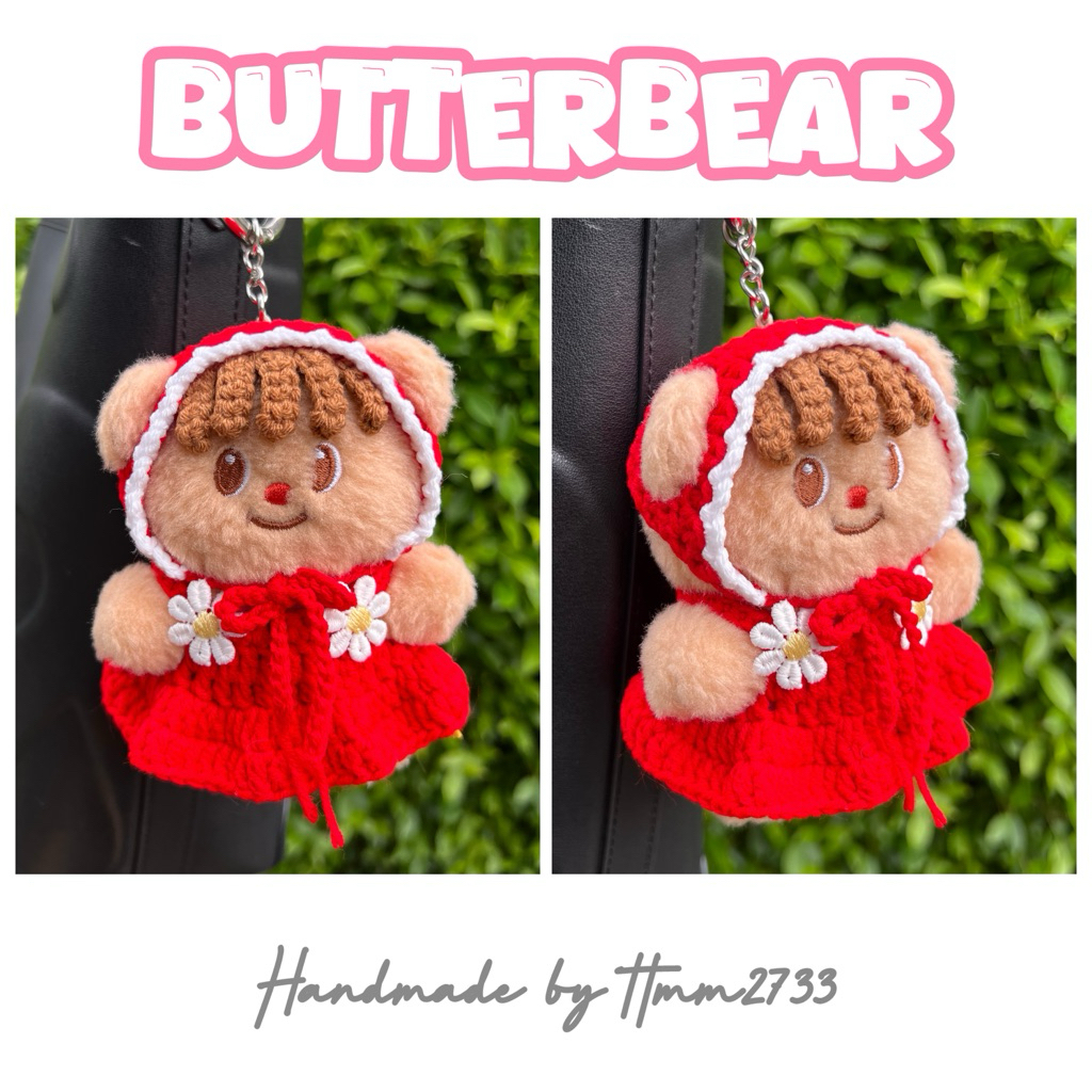 ผ้าโพกหัว พร้อมหน้าม้า (หน้าม้าสามารถถอดออกได้) ถักไหมพรมน้องหมีเนย BUTTERBEAR งาน Handmade