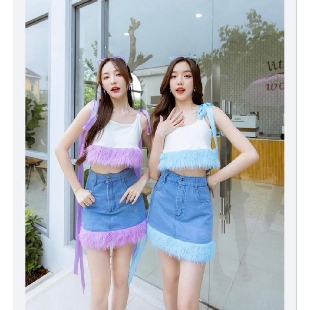 New Wideria@real set เสื้อขนม่วงผูกโบว์+กระโปรง size xs สุดน่ารัก