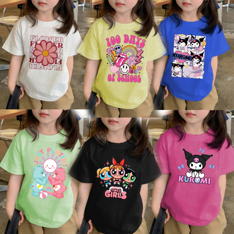 เสื้อยืดคอกลม สีสดใส ผ้านุ่ม ใส่สบาย ขายดี ฤดูร้อน ใส่ได้ทั้งเด็กชาย-หญิง หลายสีให้เลือก