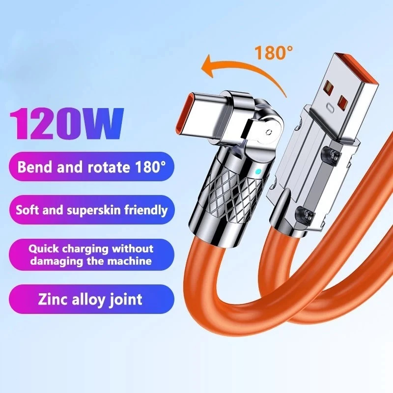 🔥ส่งจากไทย🔥สายชาร์จข้อมูลโลหะผสมสังกะสี 6A แบบโค้งงอได้ 180° ชาร์จเร็วสุดๆ 120W