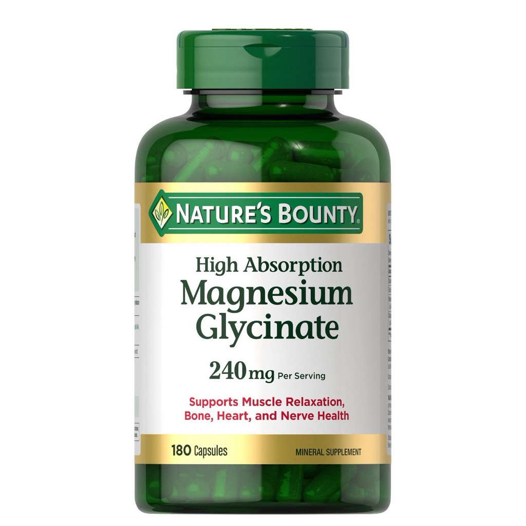 Nature's Bounty Magnesium Glycinate 240mg ขนาด 180 Capsules (ขวดเขียว)