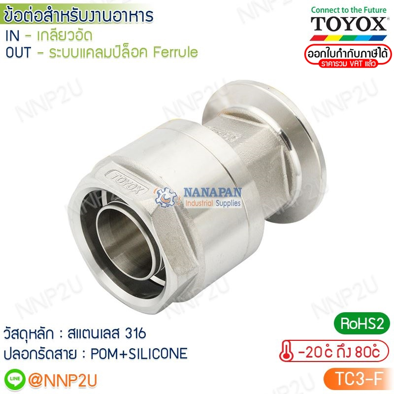TOYOX ข้อต่อสําเร็จรูปสําหรับงานอาหาร TC3-F เฟอร์รูล ข้อต่อสแตนเลส TOYOXCONNECTOR