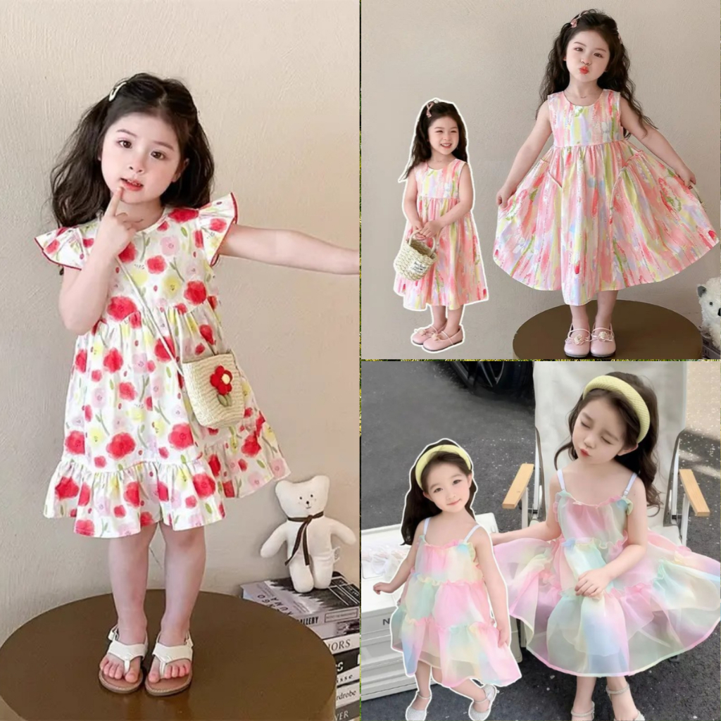 ชุดเดรสกระโปลงสายเดี่ยว แฟชั่นสำหรับเด็กสุดน่ารัก ผ้านิม เบา ใส่สบาย ผ้าระบายอากาศได้ดี  เหมาะสำหรับสาวๆ2-9 ปี “DA-AA”