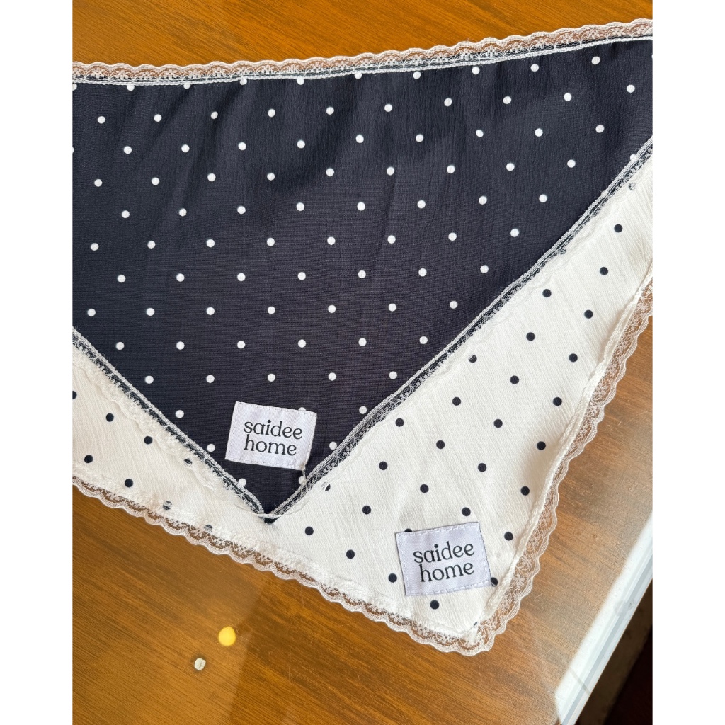 Saideehome│Polka Dot Scarf ผ้าโพกผม ลายจุดขอบลูกไม้ ‍⬛ ☁️