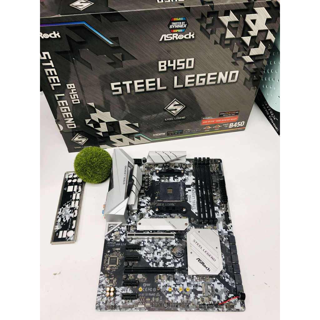 MAINBOARD (เมนบอร์ด) ASROCK B450 STEEL LEGEND มีกล่อง มีฝาหลัง ใช้งานปกติ **มีตำหนิ