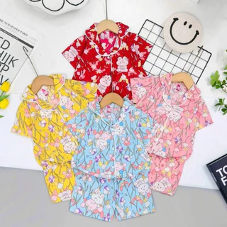 ชุดนอนเด็ก 3-4 ปี เสื้อคอปก กระดุมหน้า แขนขาสั้น ผ้าไหมอิตาลี SLE0022