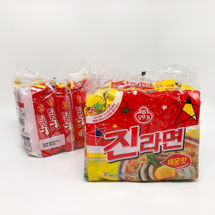 จินรามยอนเผ็ด 5 ห่อ Ottogi Jin Ramen Spicy จิน ราเมง บะหมี่กึ่งสำเร็จรูป มาม่าเกาหลี 진라면 - รูปที่ 3