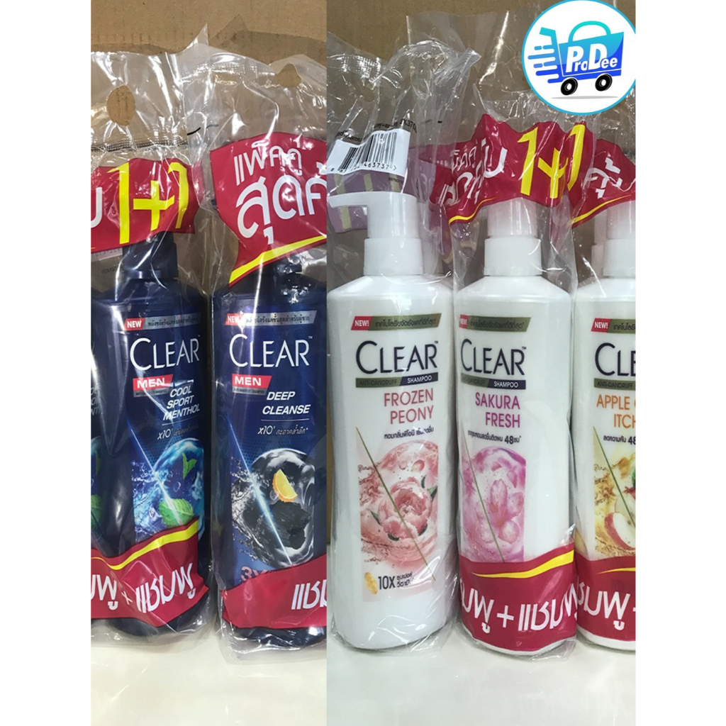 (แพ็คสุดคุ้ม 1+1) Clear shampoo แชมพูสระผม เคลียร์ ขวดปั้ม 370 มล แพคสุดคุ้ม 1+1 มี 6 สูตร