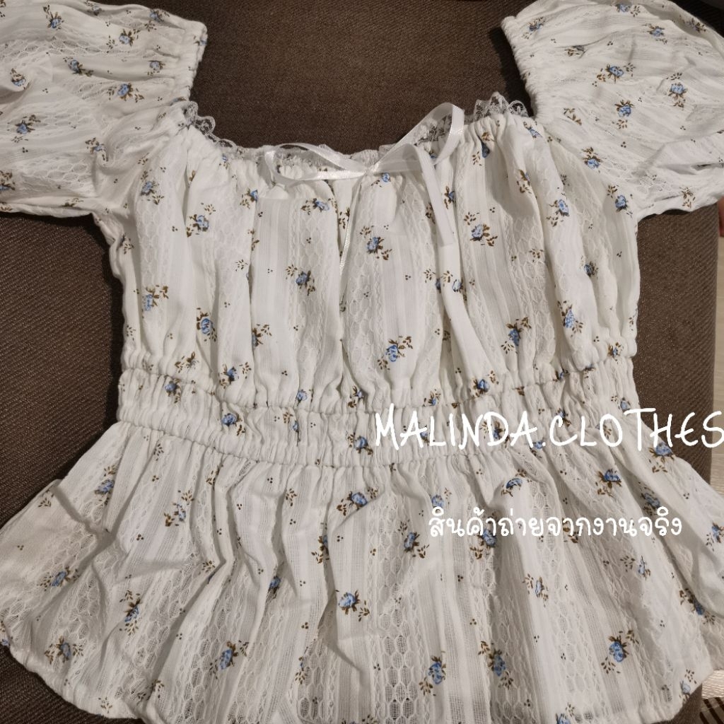 MALINDA​ เสื้อแขนตุ๊กตา จั๊มเอว 2 ชั้น อก 30-38​ นิ้ว ผ้าคอตตอน​ฉลุลายดอกน่ารัก (ซับในช่วงอก)​ 🐈‍⬛⸝⋆ พร้อมส่ง - รูปที่ 7