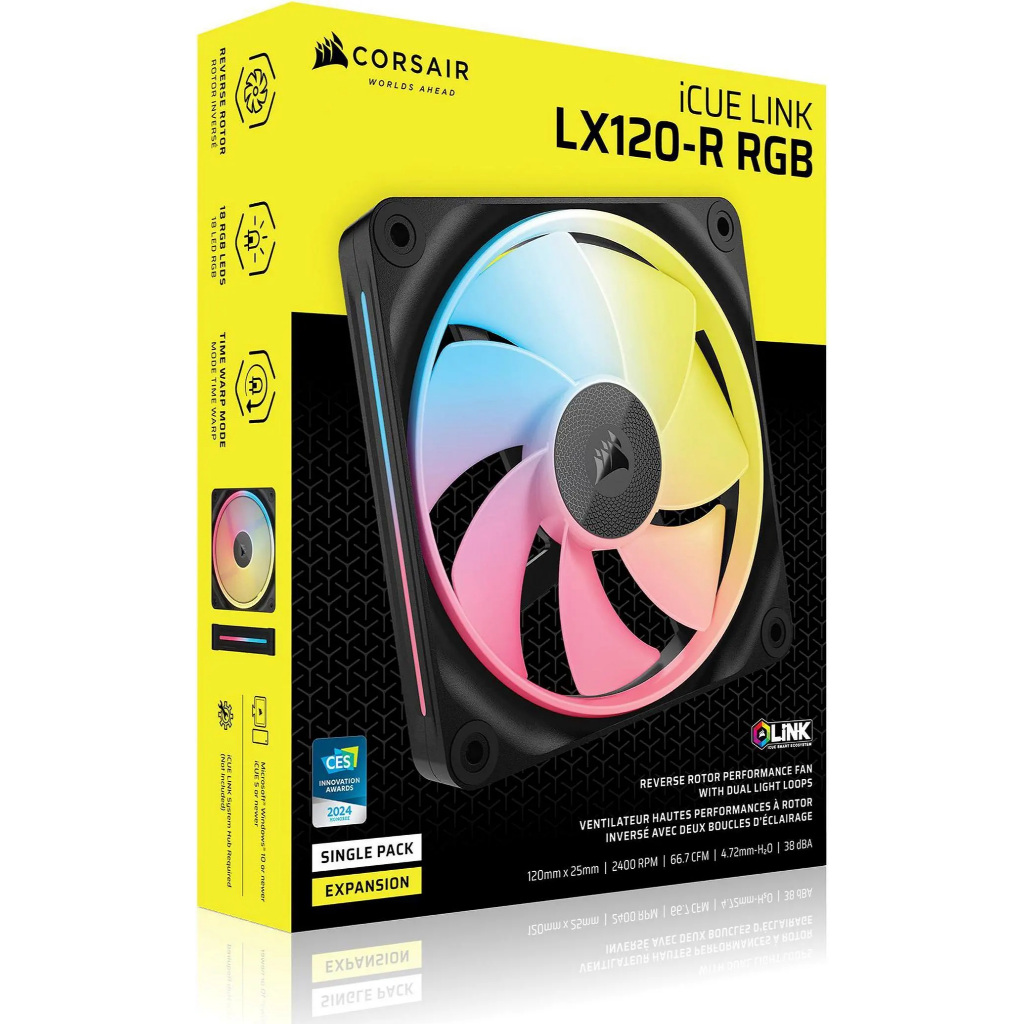 CASE FAN (พัดลมเคส) CORSAIR iCUE LINK LX120-R RGB PWM Reverse Fan Expansion BLACK : CO-9051049-WW