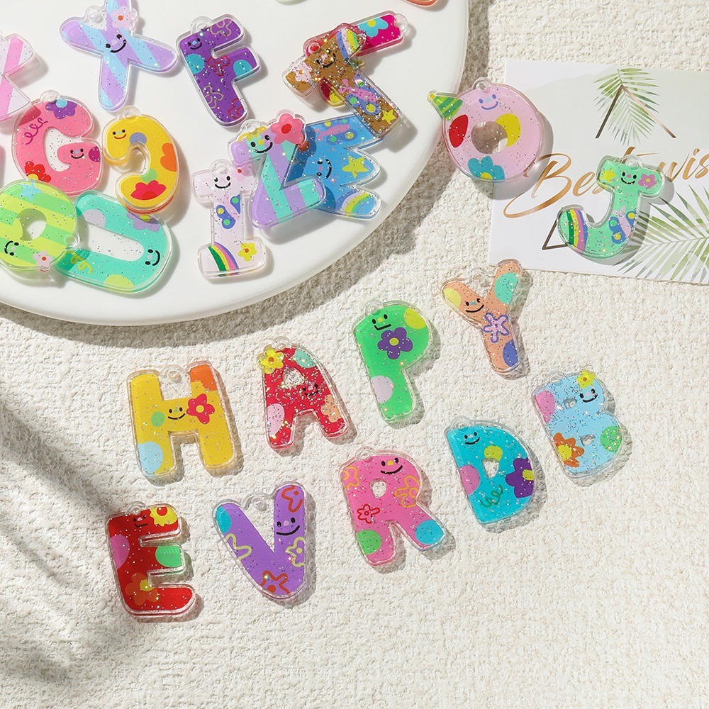 [ส่งด่วนไทย] จี้อะคริลิค ตัวอักษรภาษาอังกฤษ A-Z Alphabet Keychain สำหรับเครื่องประดับ พวงกุญแจ DIY.