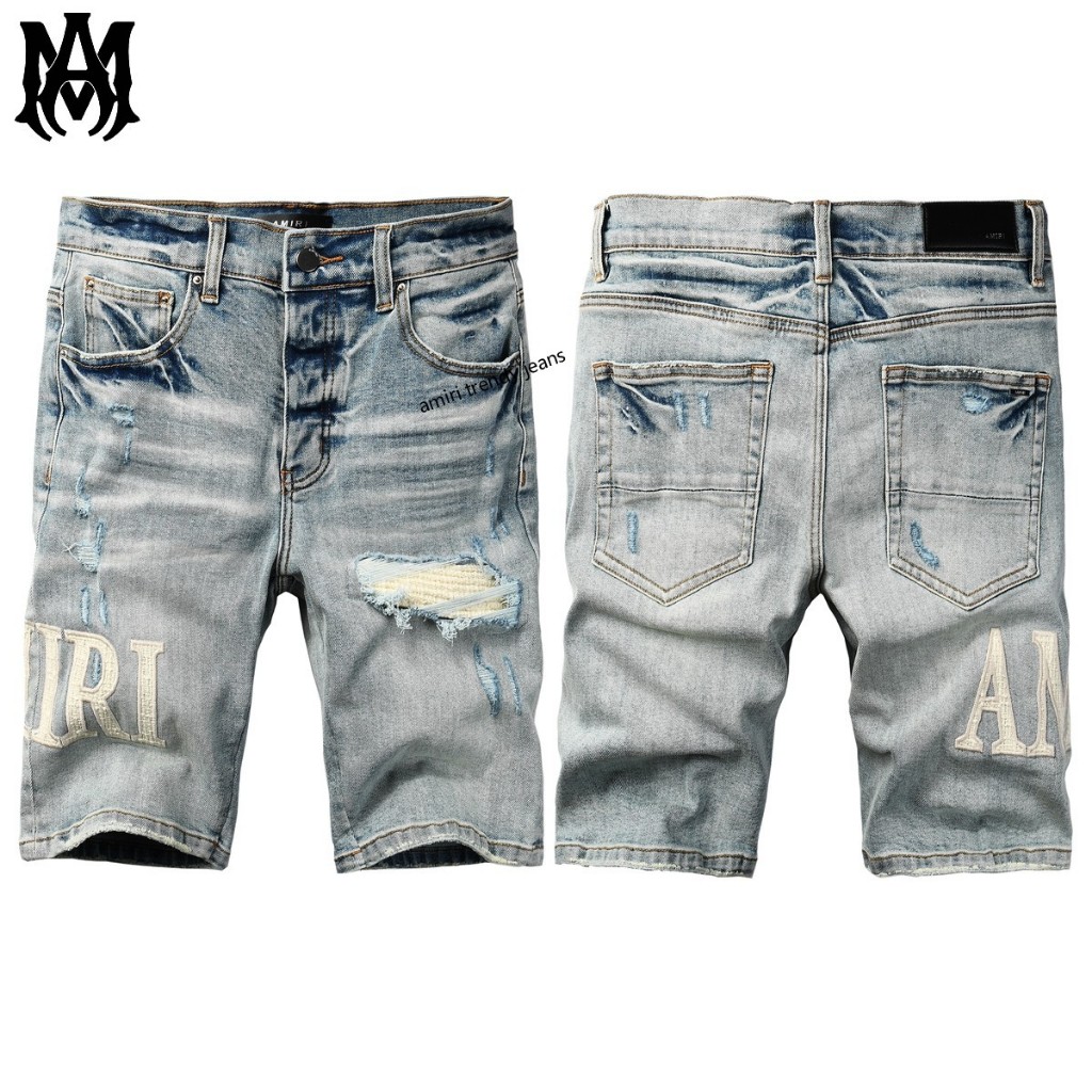 Amiri กางเกงขาสั้นยีนส์ขาดๆ ของผู้ชาย กางเกงขาสั้นแฟชั่นใหม่