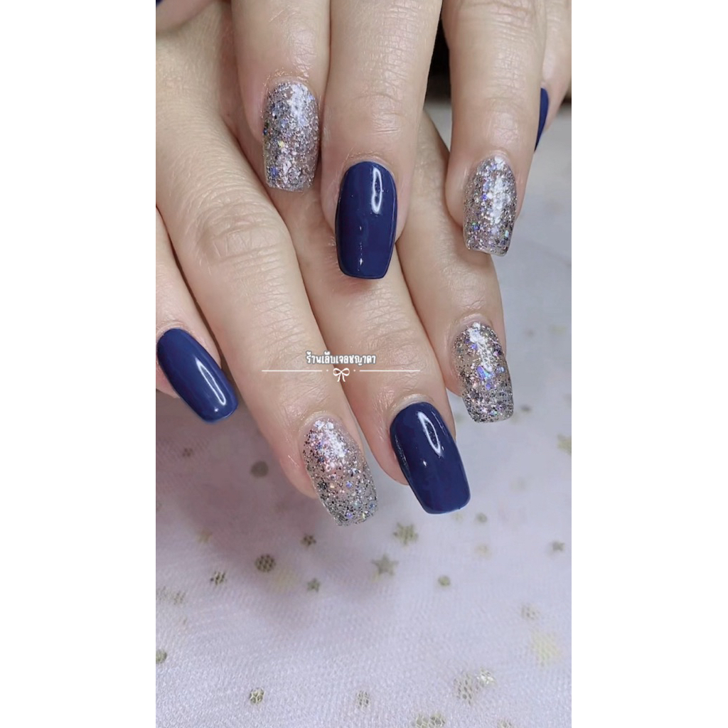 เล็บเจลกากเพชรสลับสีกรม🤍💙🫐แจ้งเปลี่ยนสีได้💅🏻