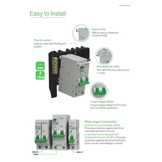 Schneider กันดูด EZ9D 40A - 63A 1P+N 10kA 30mA Easy9 RCBO เมนเซอร์กิตเบรกเกอร์ ป้องกันไฟดูด
