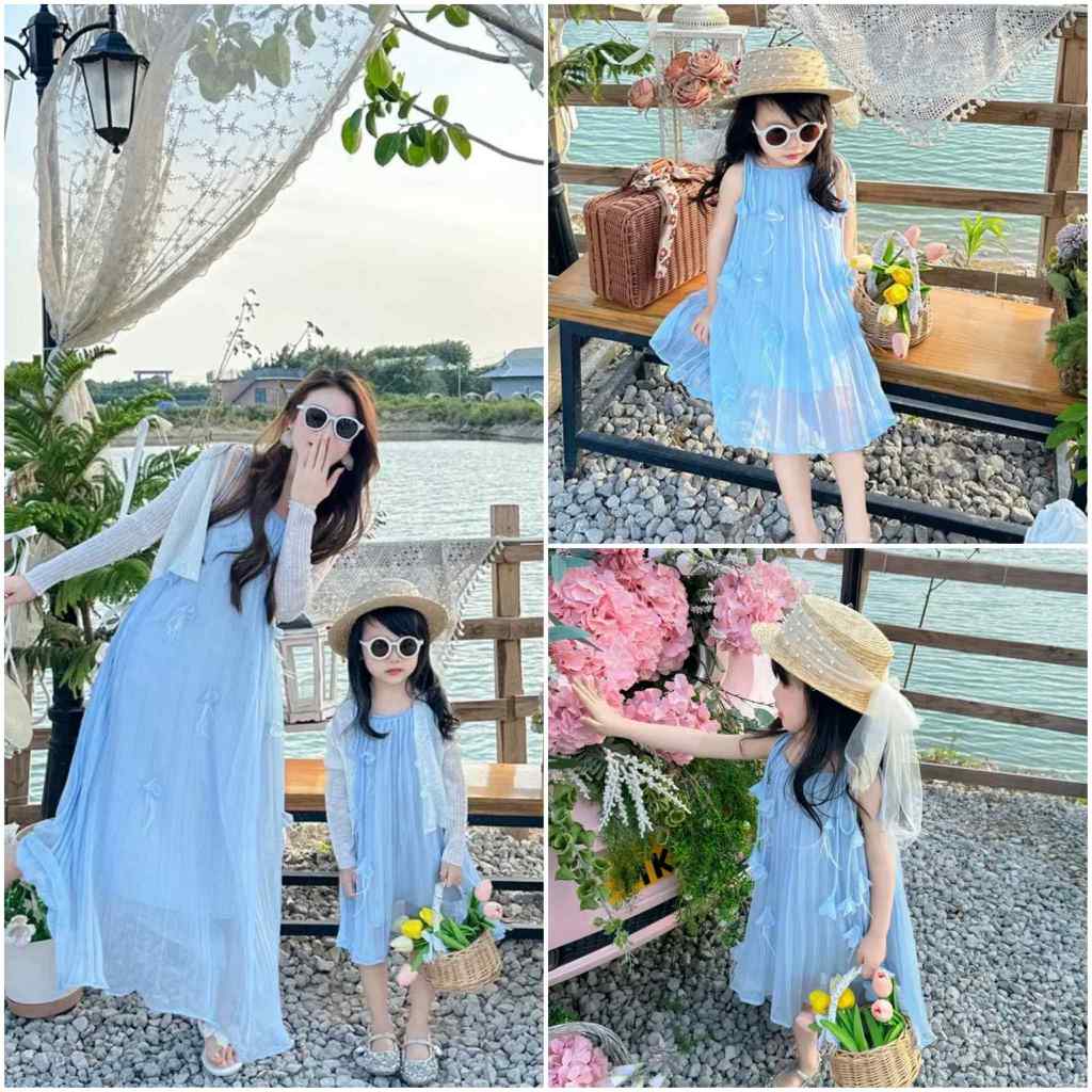พร้อมส่ง ชุดคู่แม่ลูก Butterfly Dress 🦋 สีฟ้ามีซับในอย่างดี
