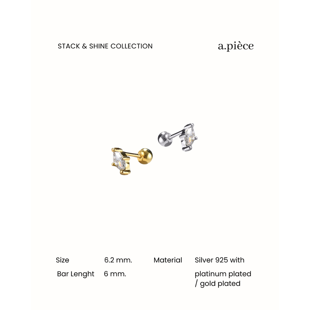 A.piece จิวเงินแท้ Stack & shine collection [all silver 925] Marquise cut piercing