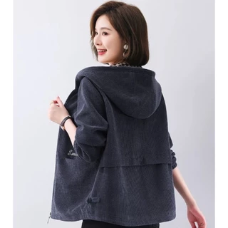 เสื้อแจ็คเก็ตผู้หญิงมีกระเป๋าและหมวกและซิปผ้ากำมะหยี่ กันหนาวผู้หญิง 3สี น้ำตาล กรม เทา 4ไซส์ M-XXL