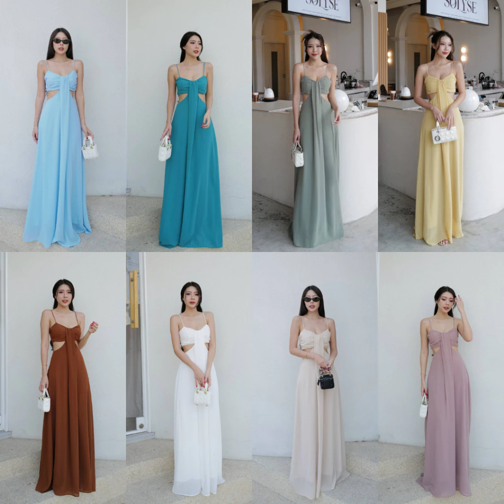 [Top 3] Intuon #9623 (พร้อมส่งทันที) เดรสยาวสายเดี่ยวเว้าเอว สายปรับได้ เนื้อผ้าชีฟอง มีชับในทั้งตัว T-SHIRTN (INT1J)