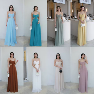 [Top 3] Intuon #9623 (พร้อมส่งทันที) เดรสยาวสายเดี่ยวเว้าเอว สายปรับได้ เนื้อผ้าชีฟอง มีชับในทั้งตัว T-SHIRTN (INT1J)
