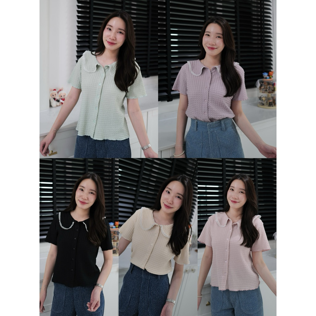 เสื้อ ‘ผ่าหน้าคอบัว’ แต่งลูกไม้ขาว🤗