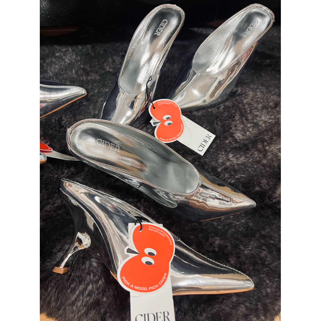 พร้อมส่งด่วน38-42📌CIDERของแท้ รองเท้าส้นสูง ส้นเตารีดหัวแหลมมสีเงิน