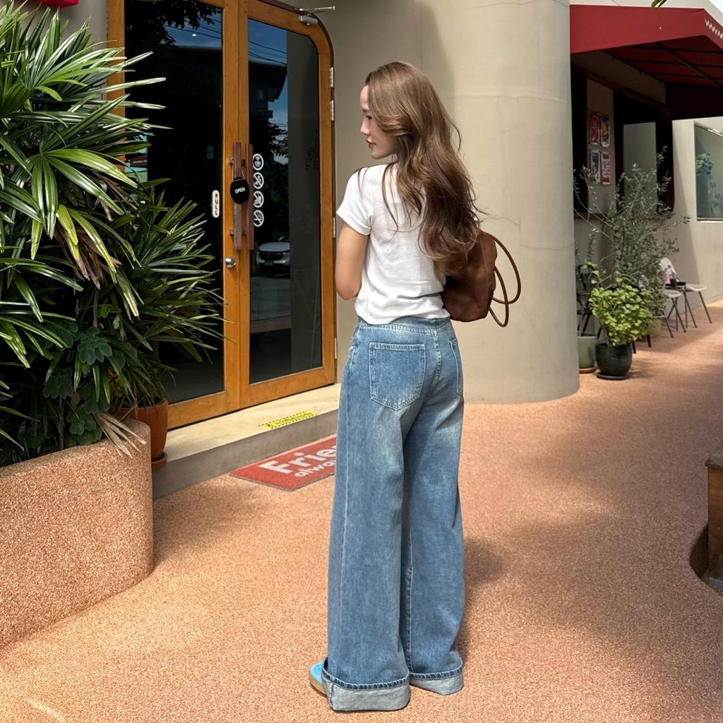 [เก็บโค้ดหน้าร้าน ลด30% เหลือเพียง 509.-] Vesper Jeans ยีนส์เอวสูงขากระบอกใหญ่ ทรง Baggy Jeans แพทเทิร์นสวย ราคา ถูกที่สุด ดีลบีเคเค แกลเลอรีภาพที่ 4