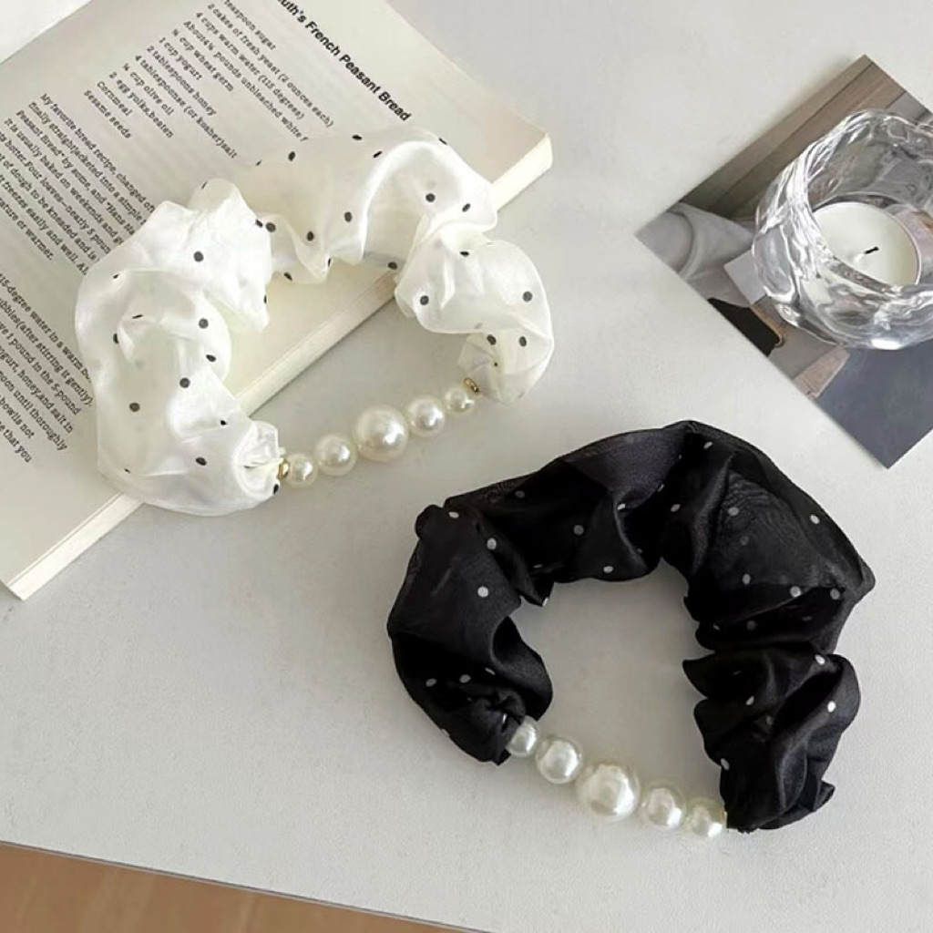 พร้อมส่งในไทย!!!ยางรัดผมมุกผ้ากำมะหยี่และพิมพ์ลายจุด DOT&PEARL BAND และ PEARL VELVEL BAND สวยน่ารักดูหรูหรา ยางมัดผม