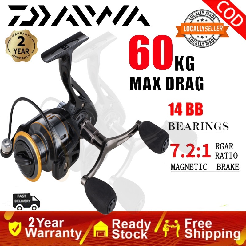 DAIWA รอกตกปลา รอกตกปลาสปินนิ่ง รอกตกปลาหมาป่า ด้ามลูกบอลโลหะ เรียบ รอกตกปลาทะเล reel spinning 60KG