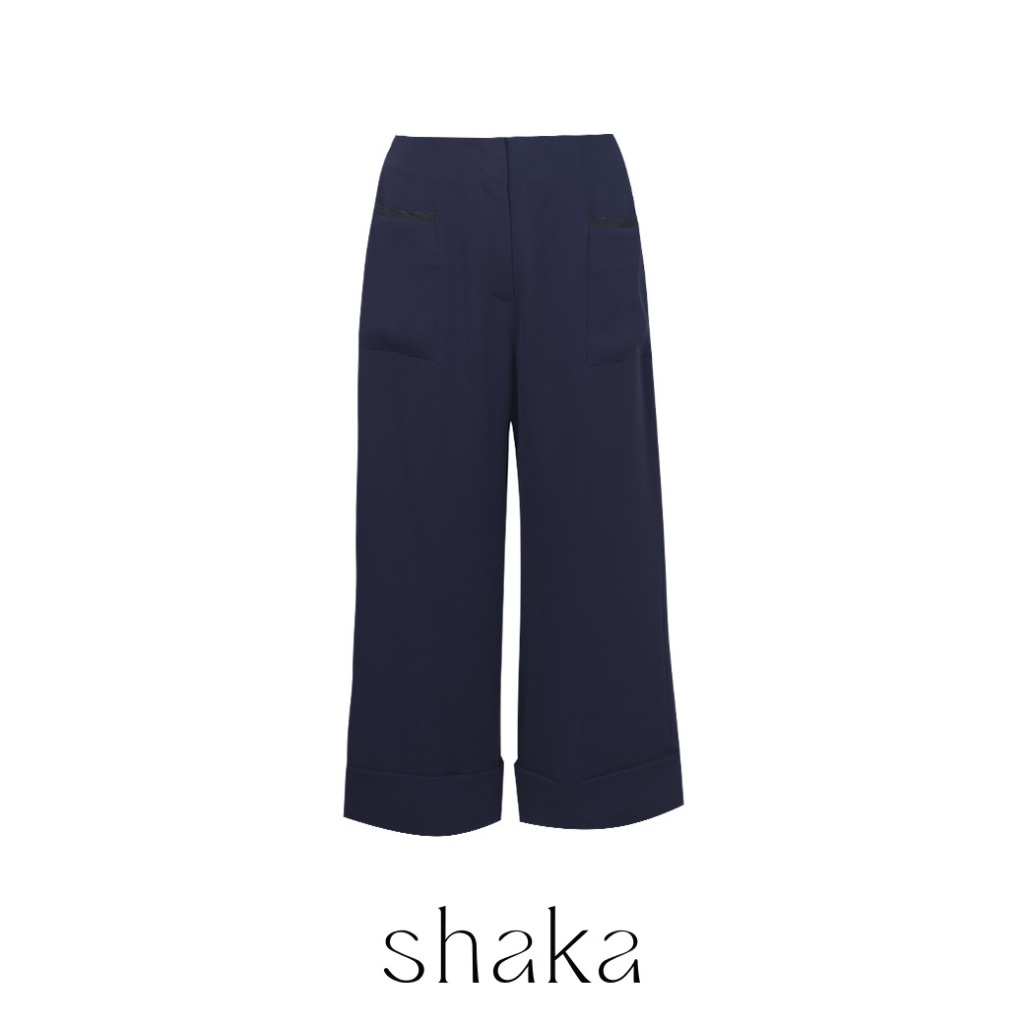 Shaka AW24 Culottes Trousers กางเกงคูล็อต ขาสามส่วน ปลายขาพับเบิ้ล (NAVY) PN-8240707 — صورة 7