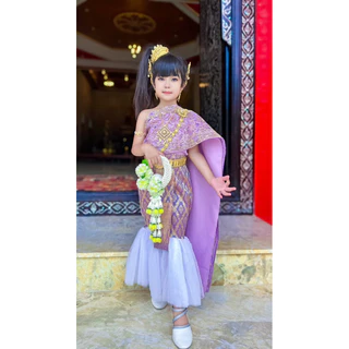 ชุดไทยลูกสาว ใส่เข้าวัดทำบุญรุ่นสะไบหางปลา