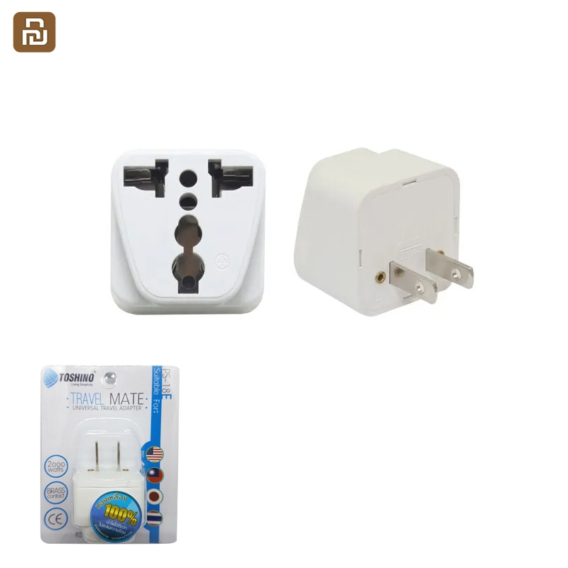 หัวแปลงขาปลั๊กไฟ TOSHINO PS-18E ปลั๊กแปลงขาแบน เป็น2ขาแบน Universal Travel Adapter