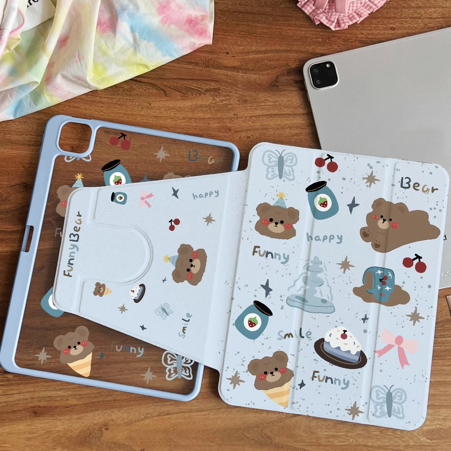 🔥พร้อมส่ง🔥case iPad Air8 11/13 Air7 Gen12 ที่ใส่ปากกา Cake Bear เคสiPadหมุน 360°Air6 Gen10/11 Pro13
