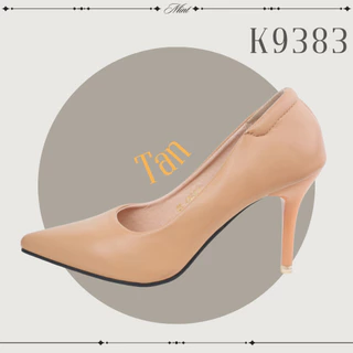 K9383 รองเท้าส้นสูง PU หนังนิ่ม ส้นแหลมสูง 3.3 นิ้ว