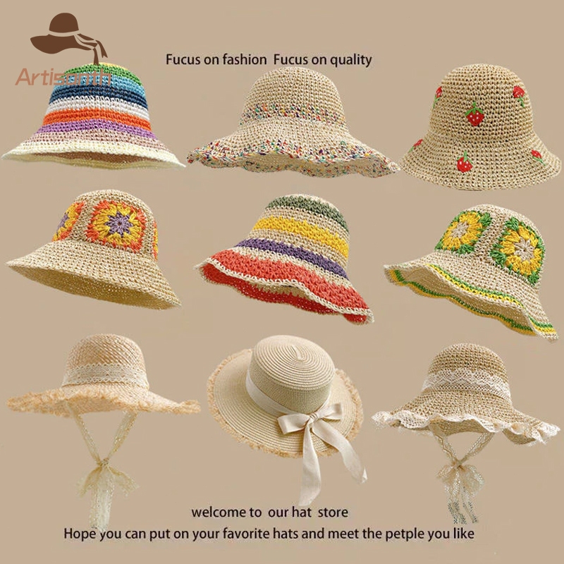 ส่งเร็ว💥หมวกสาน หมวกชายหาด ชายคากว้าง ป้องกันแสงแดด  ลูกไม้หวาน สไตล์ญี่ปุ่น แฟชั่นฤดูร้อน สําหรับผู้หญิง