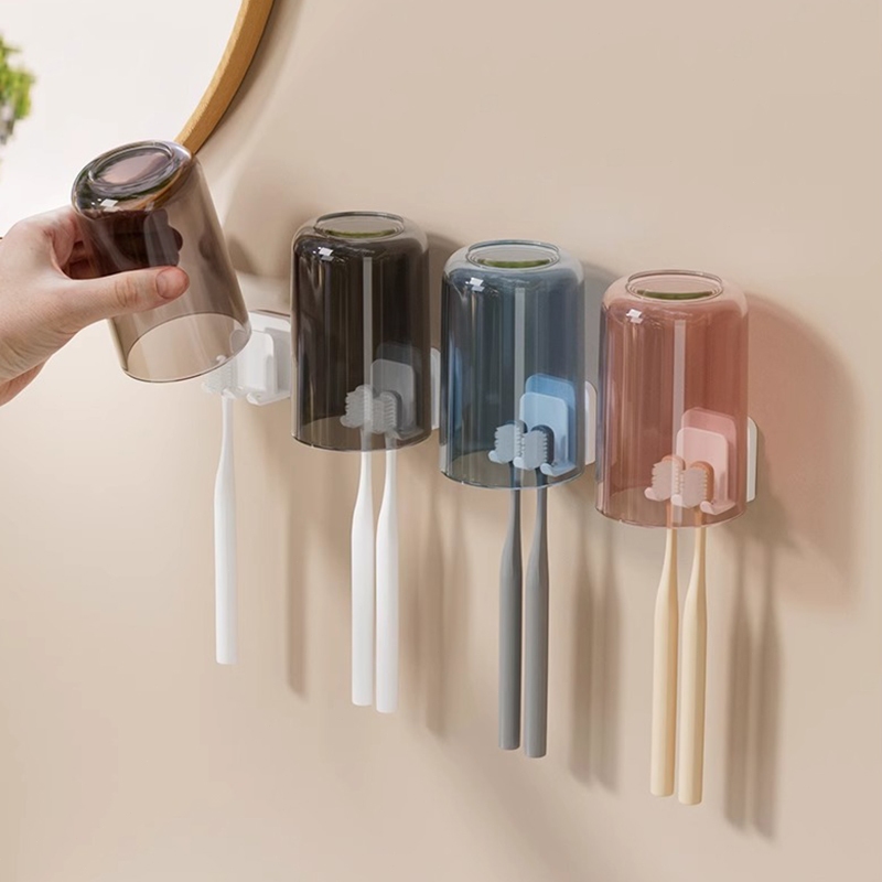 🦷ชุดอุปกรณ์แปรงสีฟันพรีเมี่ยม - แก้วน้ำสวยงาม+ที่วางไม่ต้องเจาะผนัง สีสันหลากหลาย ดีไซน์มินิมอล ใช้พื้นที่น้อย