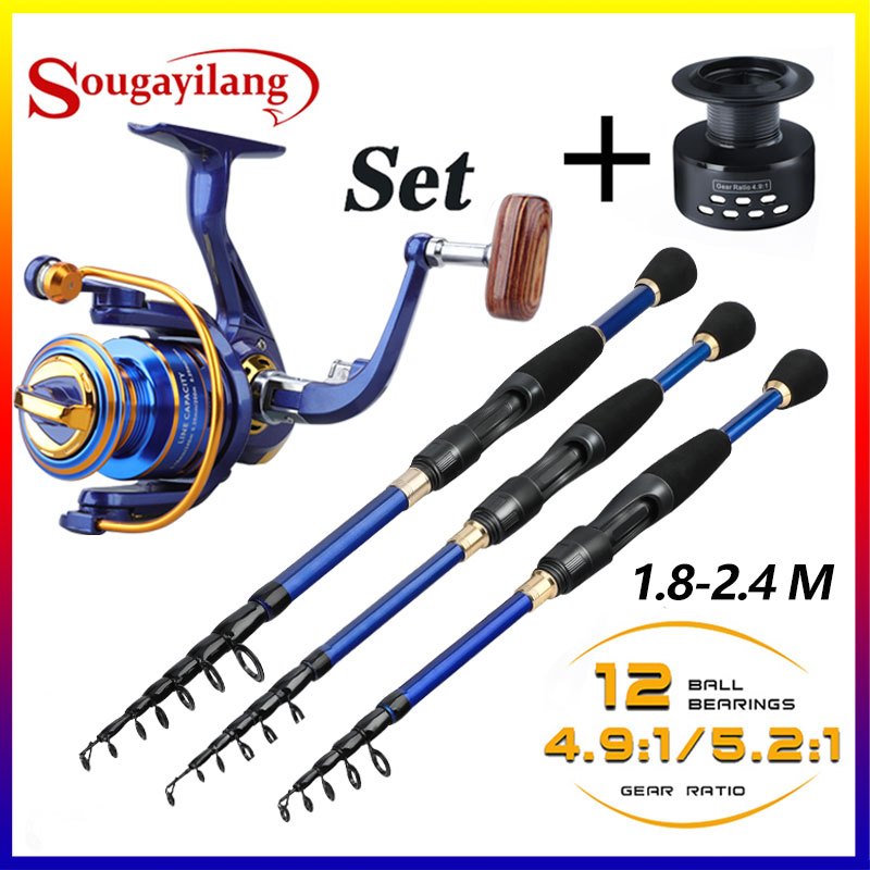 Sougayilang 1.8-2.4 เมตร คาร์บอน คันเบ็ดตกปลา แป๊งก้านโทรทัศน์แบบพกพาสำหรับอากาศ ทาวาร์ / แอร์การาม