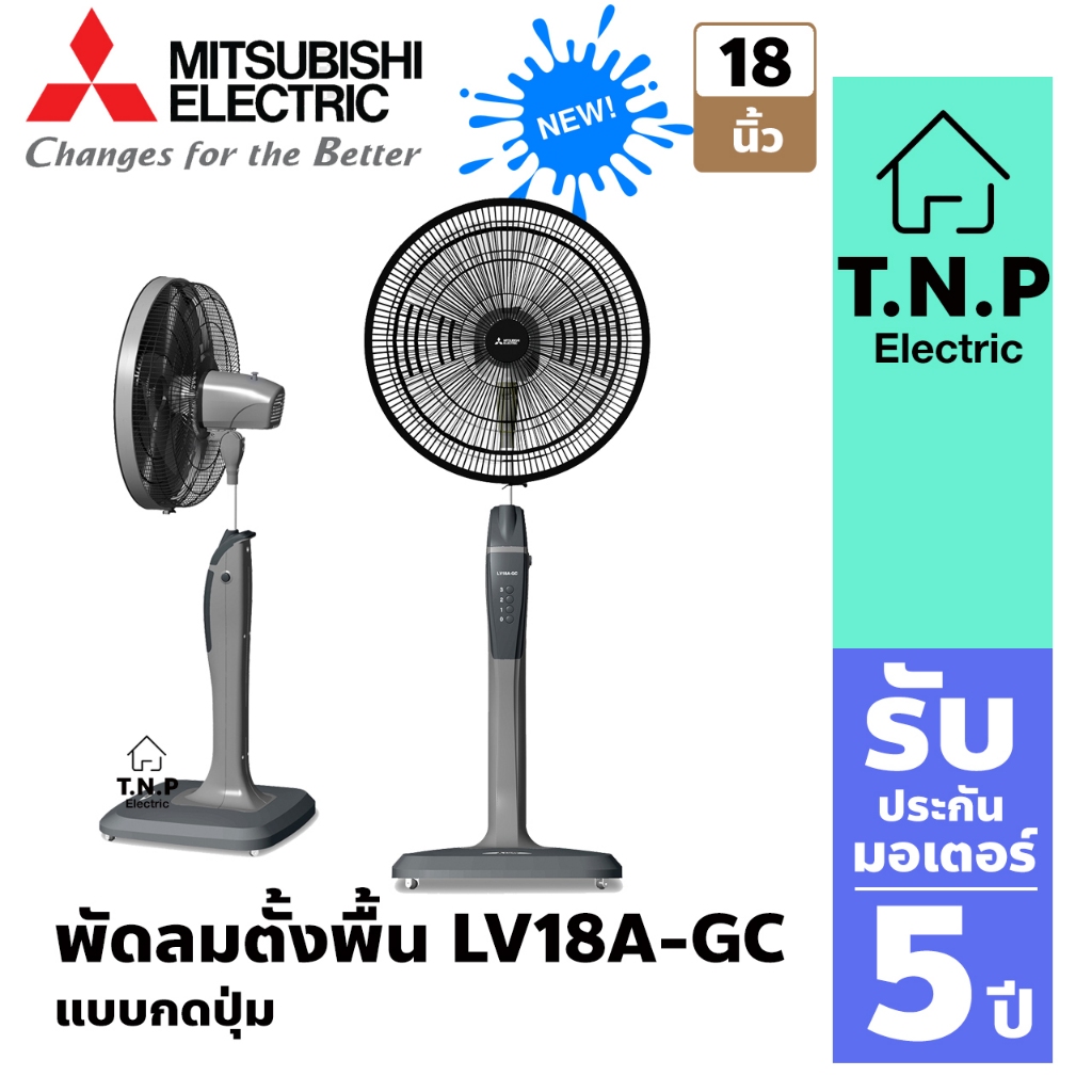 พัดลมตั้งพื้น LV18A-GC แบบกดปุ่ม​ ดีไซน์ใหม่ ลมแรงยิ่งขึ้น ด้วยหน้ากากดีไซน์ Flat Grilled แข็งแรงปลอ