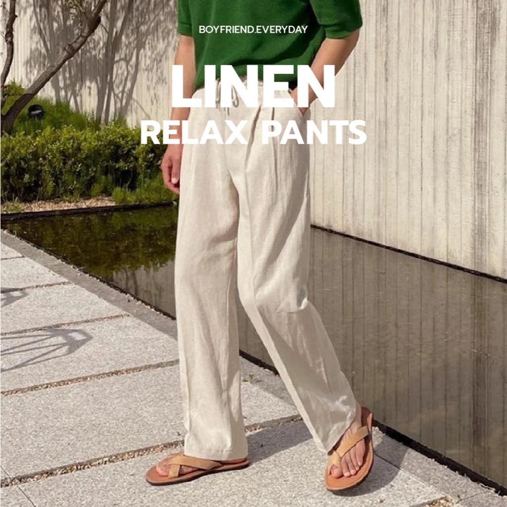LINEN RELAX PANTS กางเกงผ้าลินินผสม