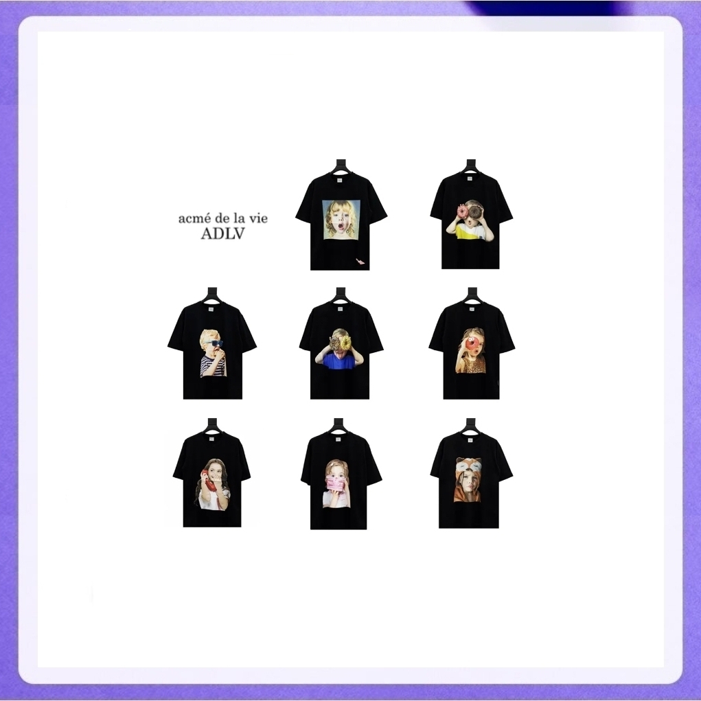 Acme de la vie ADLV Baby Face Short Sleeve T-Shirt Black (Space Suit Boy, Giraffe Baby, Stripe Headset, Tiara Black)